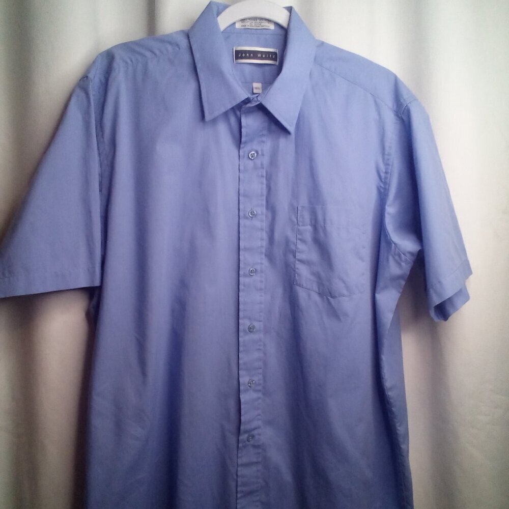 John Weitz Button Down Shirt Men 16 1/2 Short Sleeve Pocket Blue